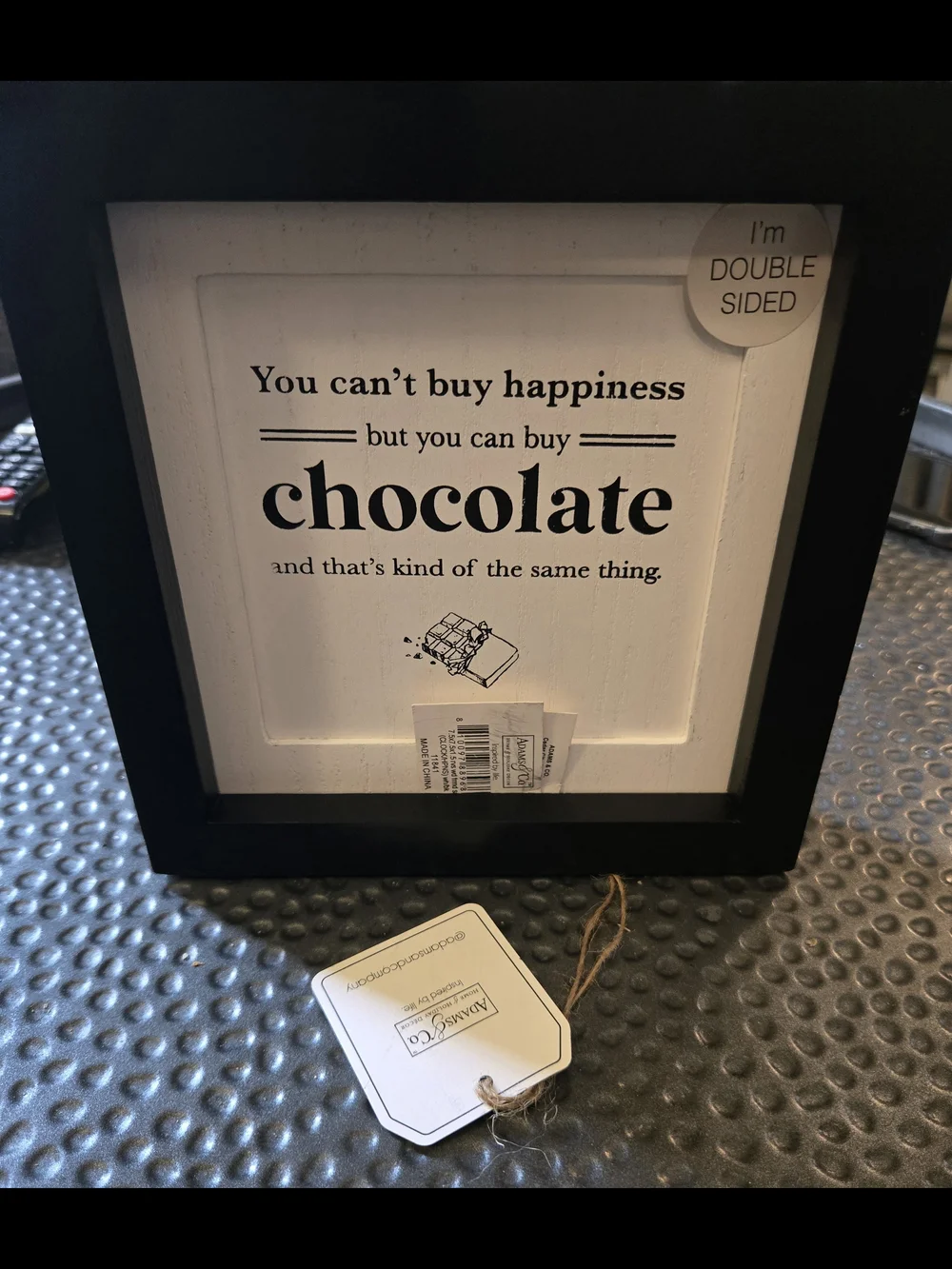 NWT Classic Black Square Picture Frame Double Sided with Chocolate & Wine Quotes